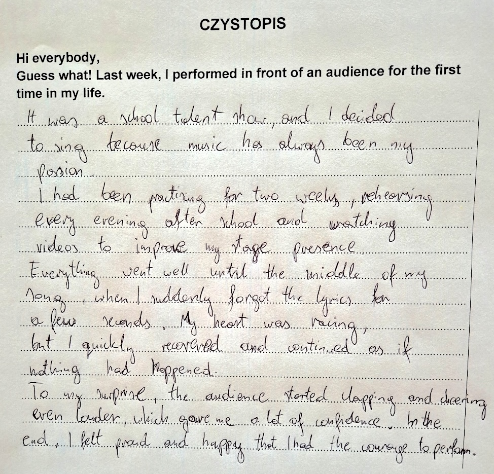 treść ręcznie pisana